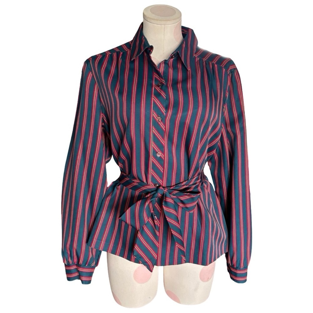 Vintage 70's Lady Arrow Striped Button Down - Blue/red - Medium